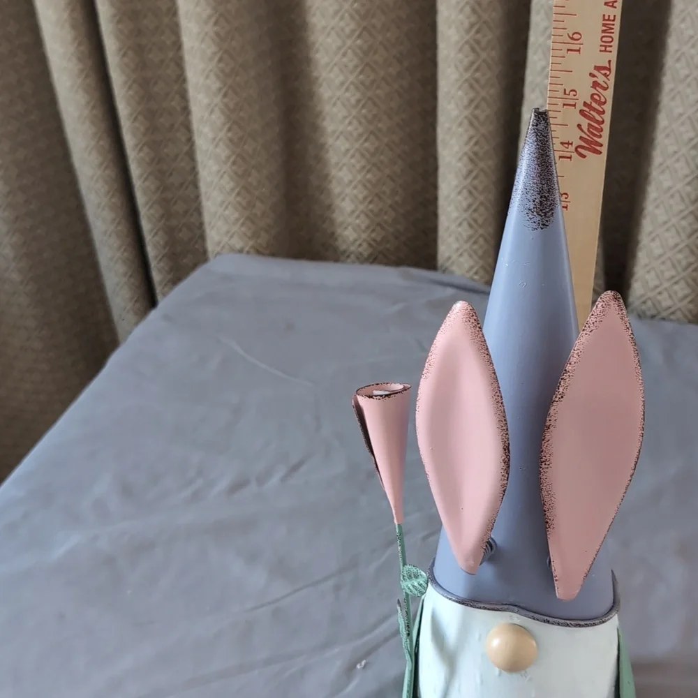 15 Inch Metal Easter Bunny Gnome With Moving Ears